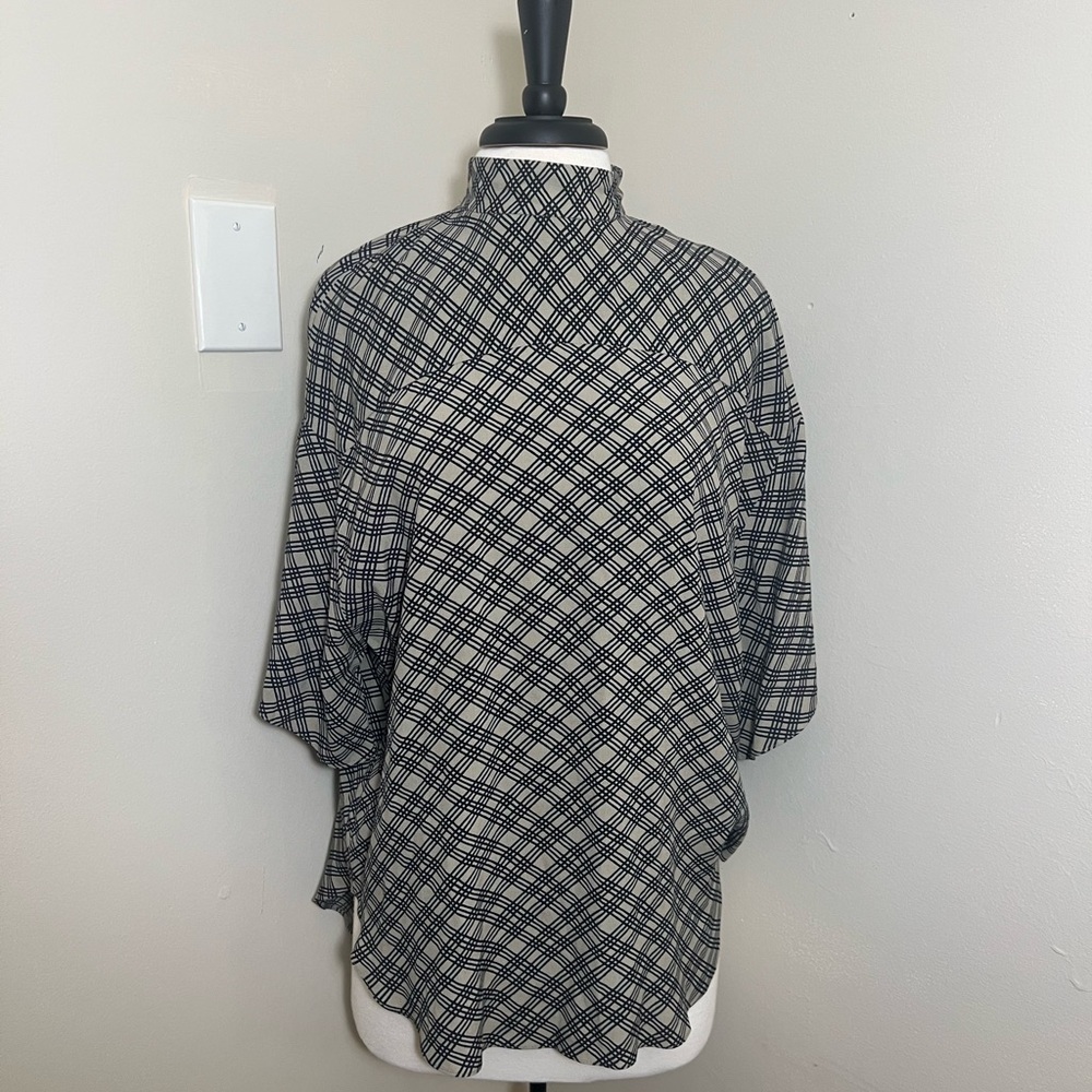 Zara Black and White Plaid Blouse